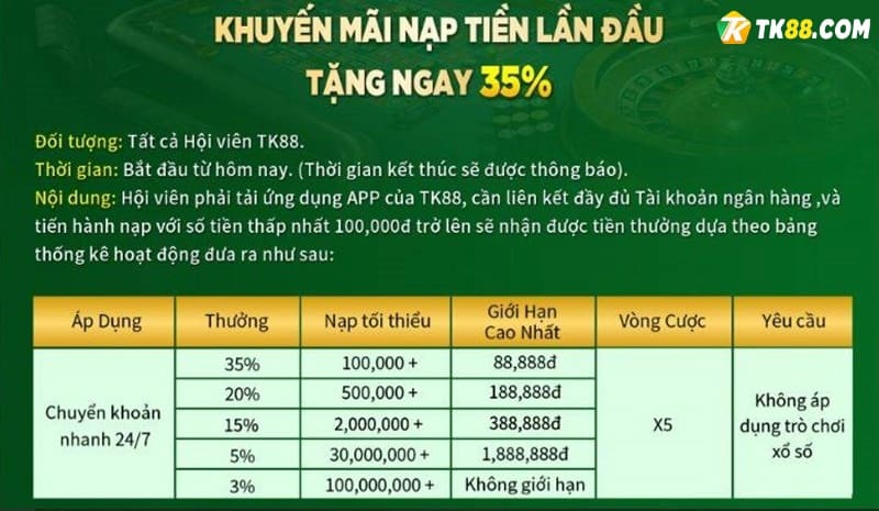 Khuyến mãi lên đến 35% trong lần nạp đầu tiên