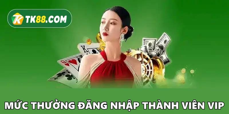 Mức thưởng đăng nhập dành cho thành viên VIP TK88